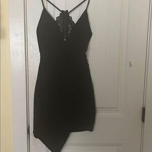 Emerald Sundae Black Backless prom Dress with Lace Detail